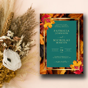 A Teal & Fall Fantasy Guld Rustic Reverie Bröllop Tack Kort