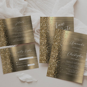 Guld Borstat Metall Glitter Bröllopsskrift Inbjudningar