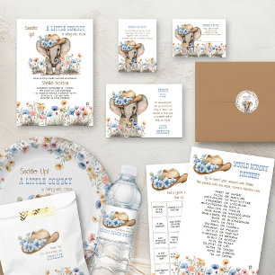 Elephant Baby Shower Cowboy Hat Boho Wildblommor Runt Klistermärke