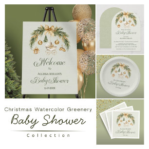 Jul Vattenfärg Grönska Vinter Bebis Shower Pappersservett