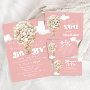 Bear Balloy Girl Barly Wait Baby Shower Inbjudningar