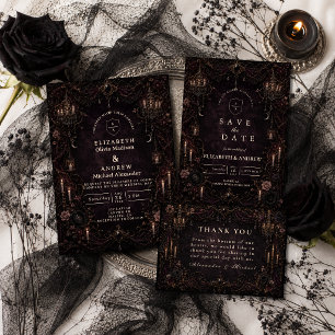 Romantisk Whimsy Goth Bröllop Tack Kort