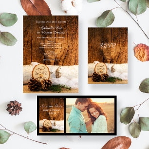 Rustic Birch Träd och Barn Wood Bröllop OSA Card Kort