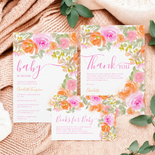 Boho Watercolor Blommigt Tack Baby Shower Kort