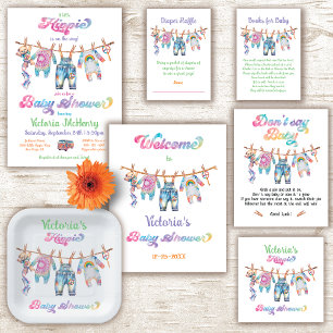 Liten Hippie Tye Dye Klädstreck Baby Shower Inbjudningar
