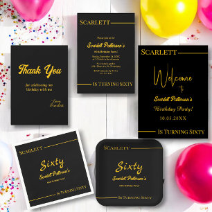Elegant Luxury Black and Guld Modern Birday Tack Kort
