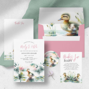 Söt flicka akvarell anka baby shower inbjudningar