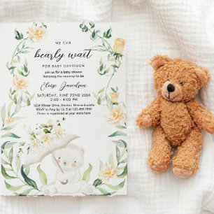 Greenery Bear Könsneutral Gul Bebis-bash  I Inbjudningar