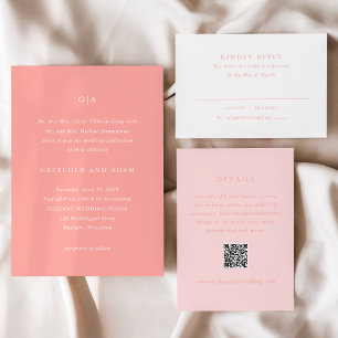 Elegant Coral Rosa Modern Bröllop OSA Kort