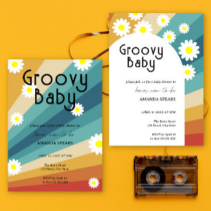 Barnskor för Daisyn Groovy Baby Retro Inbjudningar