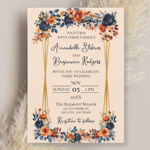 Rustic Burnt Orange och Blue Bröllop Inbjudningar