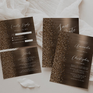 Brons Glam Borstad Metall Glitter Bröllop Inbjudningar