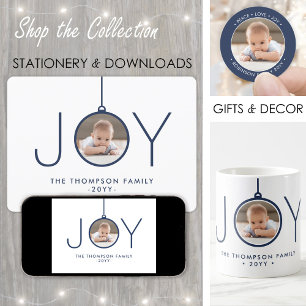 2 Fotomodern, minimalistisk marin blå jy Julkort