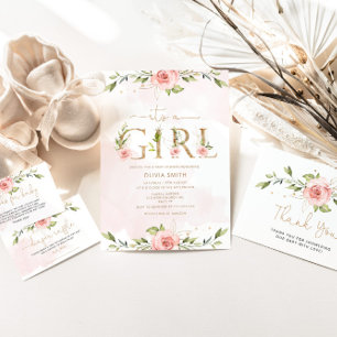 Blush blomster guld Det är en flicka baby shower Inbjudningar