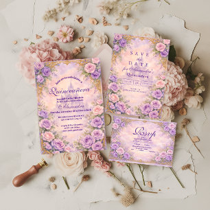 Lavendel Rosa Guld Trädgård Quinceañera OSA Kort