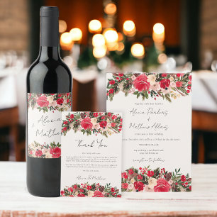 Rustic Red grönt Blommigt Winter Wedding Tack Kort