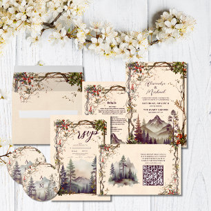 Photo Vintage Mountain Forest Evergreen Bröllop Spara Datumet