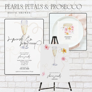 Pärlor, kronblad + Prosecco   Pärla bröllopsdusch  Inbjudningar
