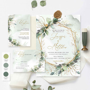 Elegant greenery foliage faux guld geometric meny