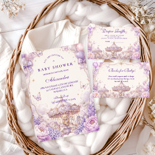 Förtrollad Lila Teddybjörn Bebis-babyshower Inbjudningar