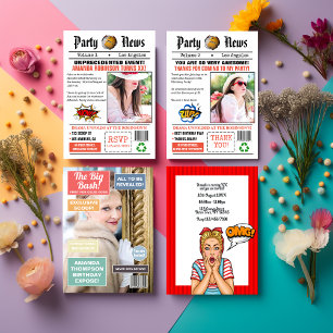 Foto för Födelsedagsfesten Retro Newspaper Tack Kort