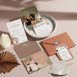 Modern bohemisk Chic Boho Watercolor Blommigts Pho Spara Datumet