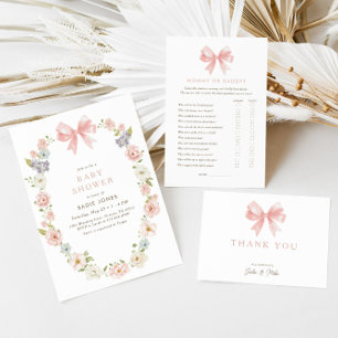 Flickors Rosa Bow Feminine Coquette Baby Shower Tack Kort