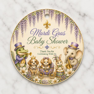 Tackkort för New Orleans Mardi Gras Baby Shower Runt Klistermärke