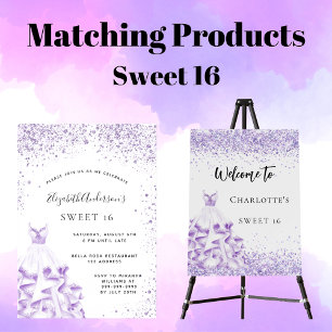 Budget Sweet 16 violet vit klänningsinbjudan