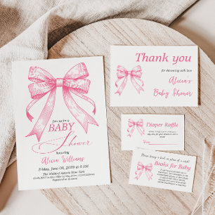 Coquette Rosa Bow Retro Girl Baby Shower Tack Kort