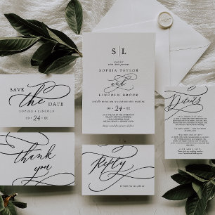 Romantisk kalligrafi   Wedding med Flourish Monogr Inbjudningar