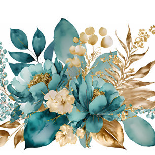 Elegant Teal & Guld Blommigt brid Tygkasse