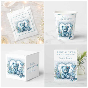 Blå Teddybjörn Spets och Blommor 1 - Barnkalas Presentaskar