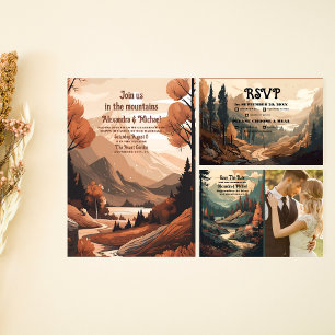 Photo Rustic Mountain Forest Evergreen Bröllop Spara Datumet