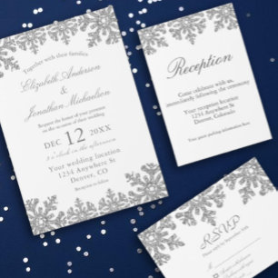 Silver Snowflake Winter Wedding Inbjudningar