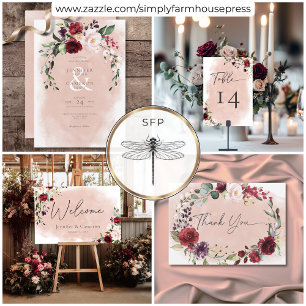 Rustic Burgundy &  Rosa ros Bröllop Spara Datumet