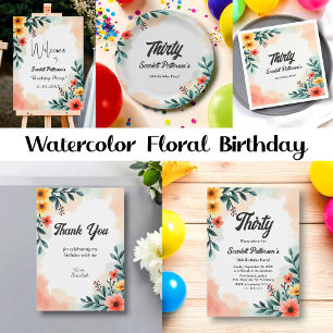 Romantic Watercolor Blommigt Sommardag Tack Kort