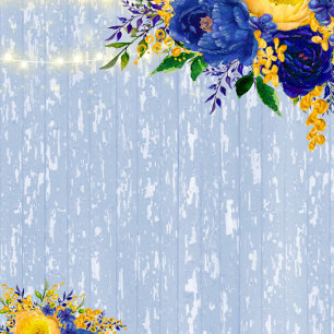 Indigo Gult Peony Wood Ljus Bröllop Inbjudningar