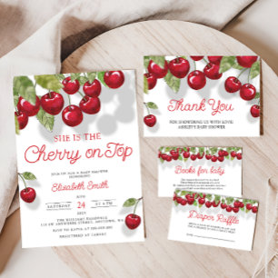 Cherry on Top Watercolor Baby Shower Tack Kort