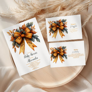 Fall Bow Girl Baby Shower Raffle Diapper Tilläggskort