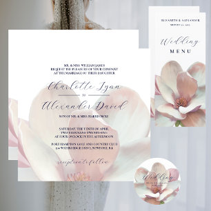 Elegant Magnolia Rosa och Vita Bröllop Bordsnummer