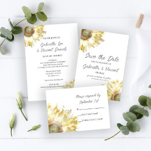 Yellow Sunflowers Watercolor Wedding Invitation Inbjudningar