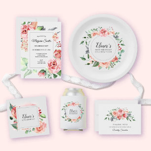 Elegant Rosa ros Blommigt 50:e Födelsedagsfesten Inbjudningar