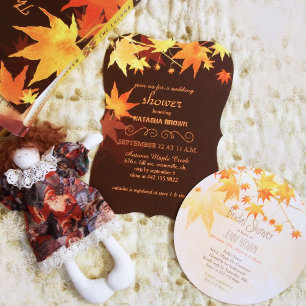 Posh Autumn Maple Löv Brown Bröllop Inbjudningar