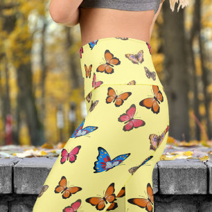 Färg Gult Butterflies Mönster Leggings