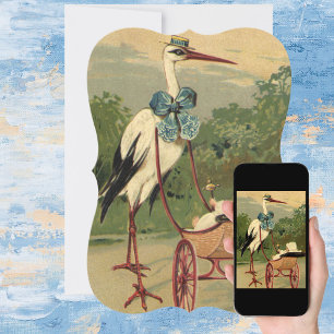 Vintage Victorian Stork with Carriage Baby Shower Inbjudningar