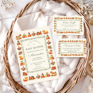Whimsisk Vintage Leksak Bebis Shower Inbjudningar