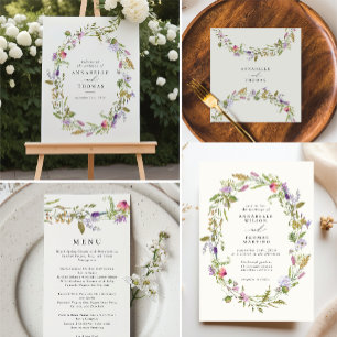 Elegant krans av vilda blommor för bröllop pappersservett