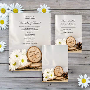 Rustic White Daisys Woodland Bröllop OSA Kort