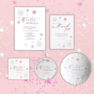 Rosa Silver Glitter Snöflingor 1-års Födelsedagsfe Tack Kort